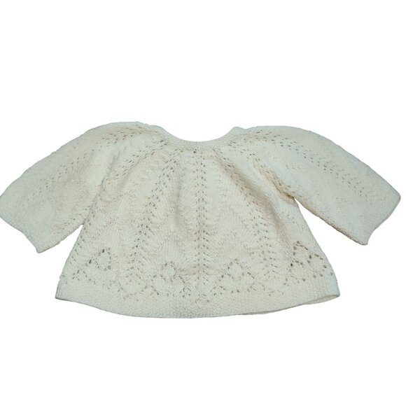 Handmade 12–18M Vintage Baby Cardigan Sweater Cream Open Knit Lightweight - Picture 2 of 5